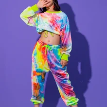 Hip Hop Kleidung Multicolor Sweatshirt Kausalen Hosen Für Mädchen Jazz Ballsaal Tanzen Kleidung Bühne Outfits Rave Kleidung DQS6039
