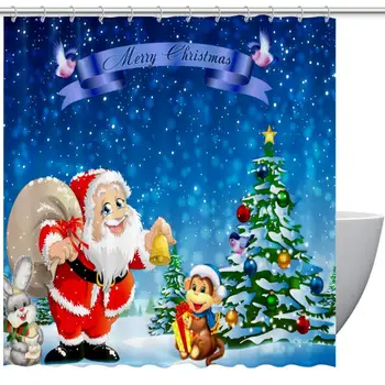 

Christmas Shower Curtains, Christmas Santa Claus Monkeys Polyester Fabric Waterproof Shower Curtains with 12 Hooks for Bathroom