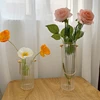 European Vertical Pattern Glass Hydroponic Vase with Metal Handle Simple Home Desktop Decoration Vase Desk Storage Bucket 1