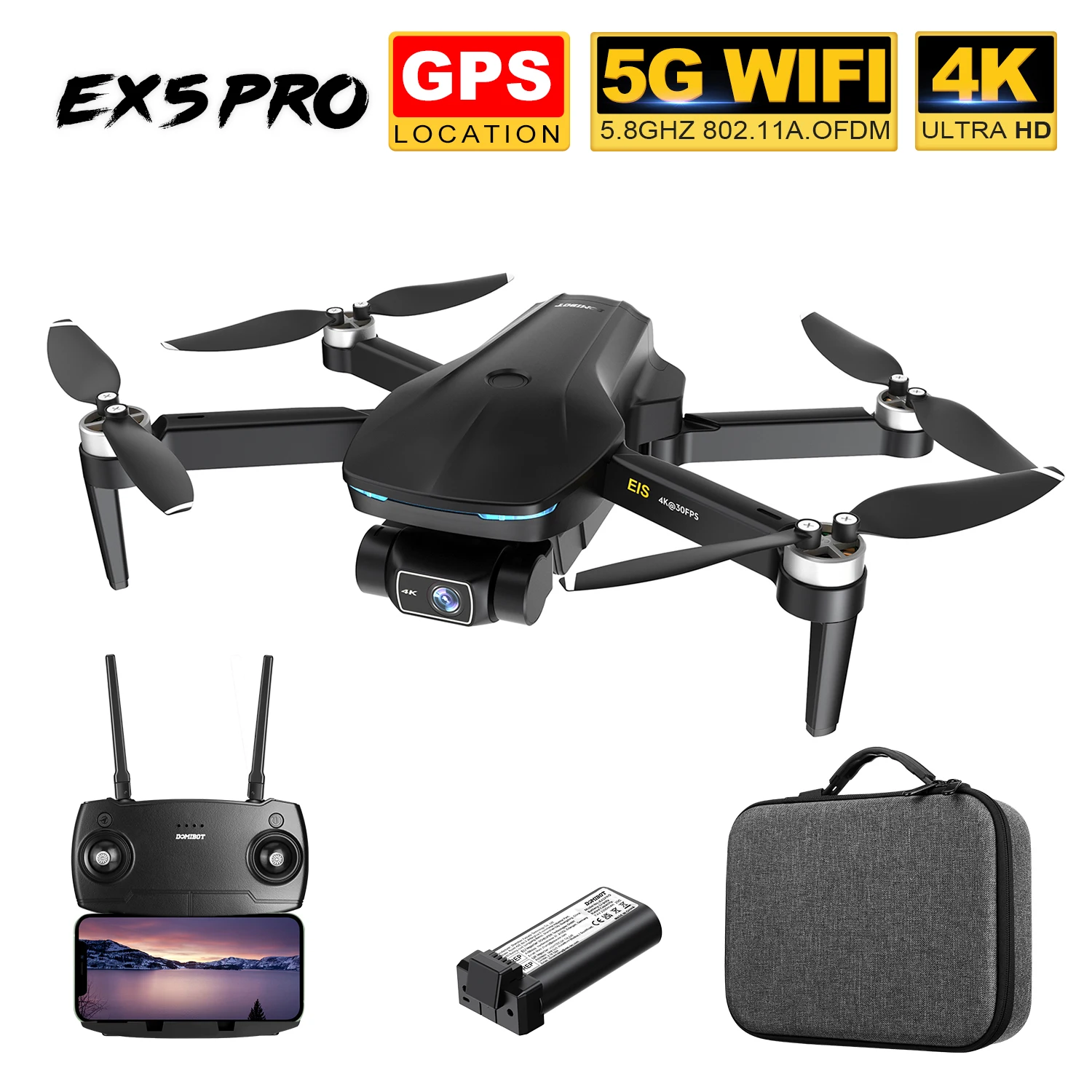 Eachine &amp DOMIBOT EX5 PRO RC Drone 4K Profesional 5G WIFI FPV GPS HD Camera 2-Axis EIS Gimbal 25mins Brushless Quadcopter Dron | Игрушки и