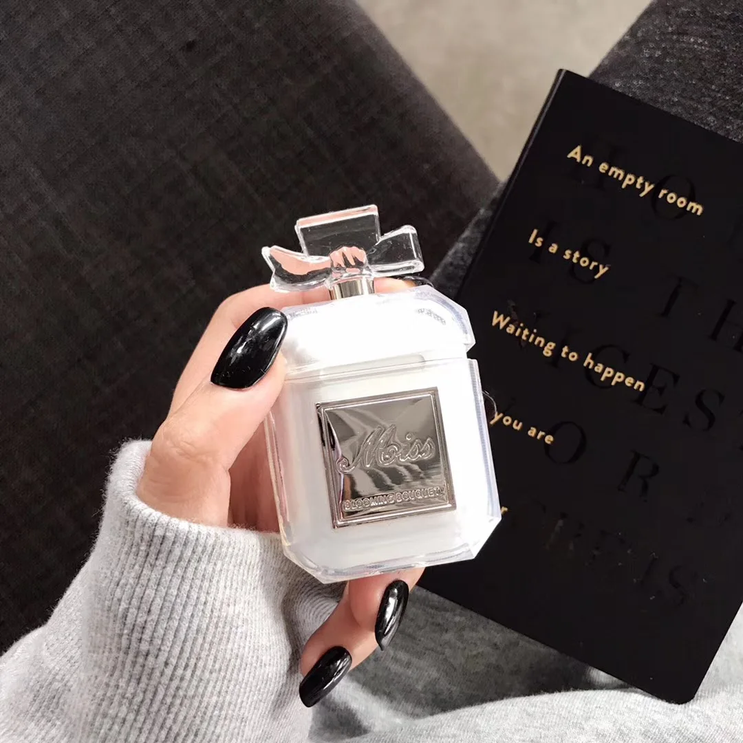 

Bluetooth Headphone Accesorios Cute Earphone Protective Case 3D Luxury Perfume Bottle Silicone Cover for Apple Airpods 2 1 Case