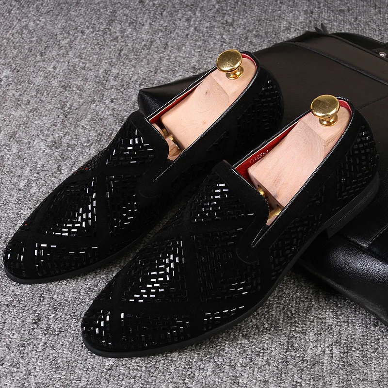 Brand Noble Black Rhinestone Men Dress Shoes Velvet Crystal Luxury Moccasins Men's Loafers Office Business Man Footwear | Обувь