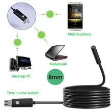 2 в 1 эндоскопе 2MP 8 мм HD Водонепроницаемый промышленный эндоскоп 2/5/10 м жесткий кабель USB эндоскоп зеркало для обнаружения невидимых предметов Камера для Android