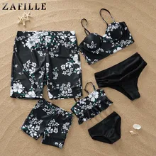 ZAFILLE, семейный купальник, черный комплект бикини с принтом, женский купальный костюм, купальник для девочек, мужчин, мальчиков, купальный костюм, шорты