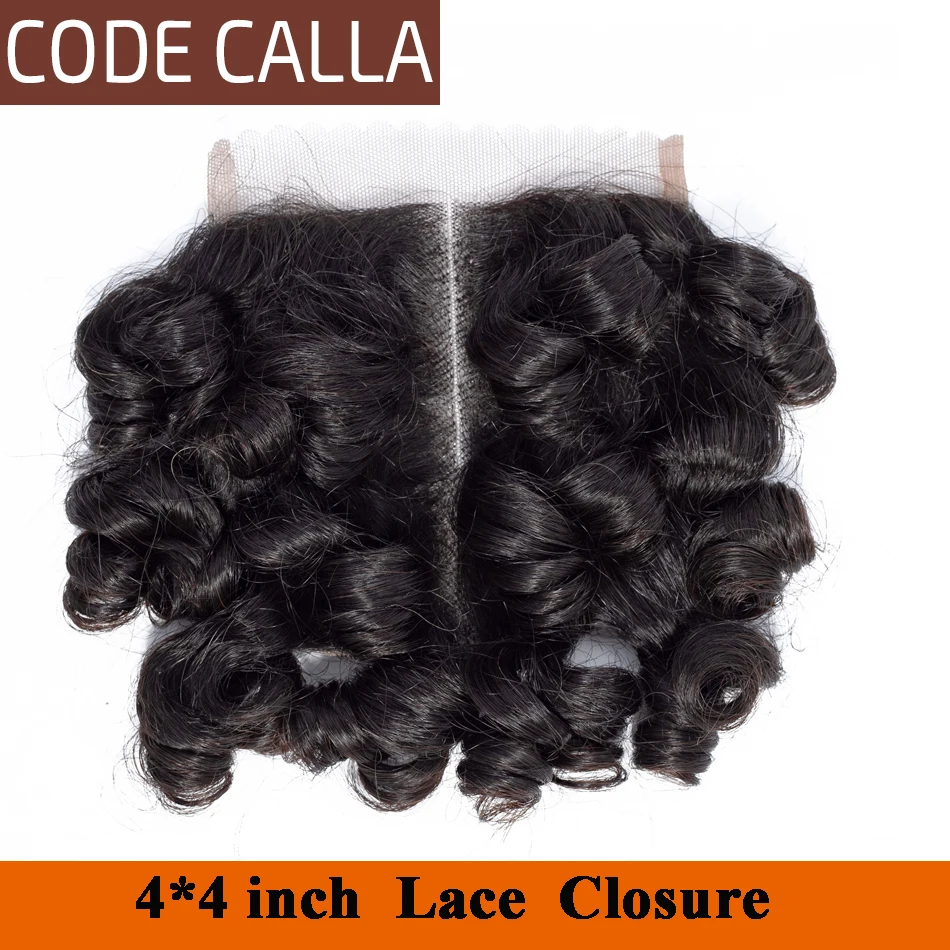 Код Calla Bouncy пучки вьющихся волос с закрытием шнурка малазийские Remy человеческие волосы переплетения для наращивания натуральный черный цвет для женщин
