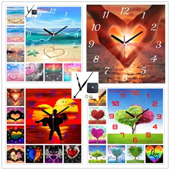 

diy diamond painting 5d clock Lover and Heart 5d diamond embroidery full set clock decoration home livingroom wall sticker clock