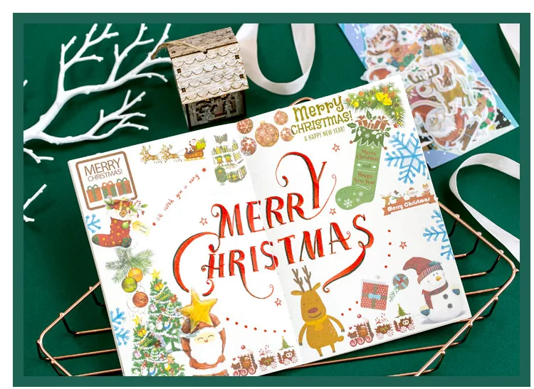 60 pcs Christmas Stickers Cute Stickers Bullet Journal Stickers Scrapbooking Decoration Christmas Gift for Kids Stationery