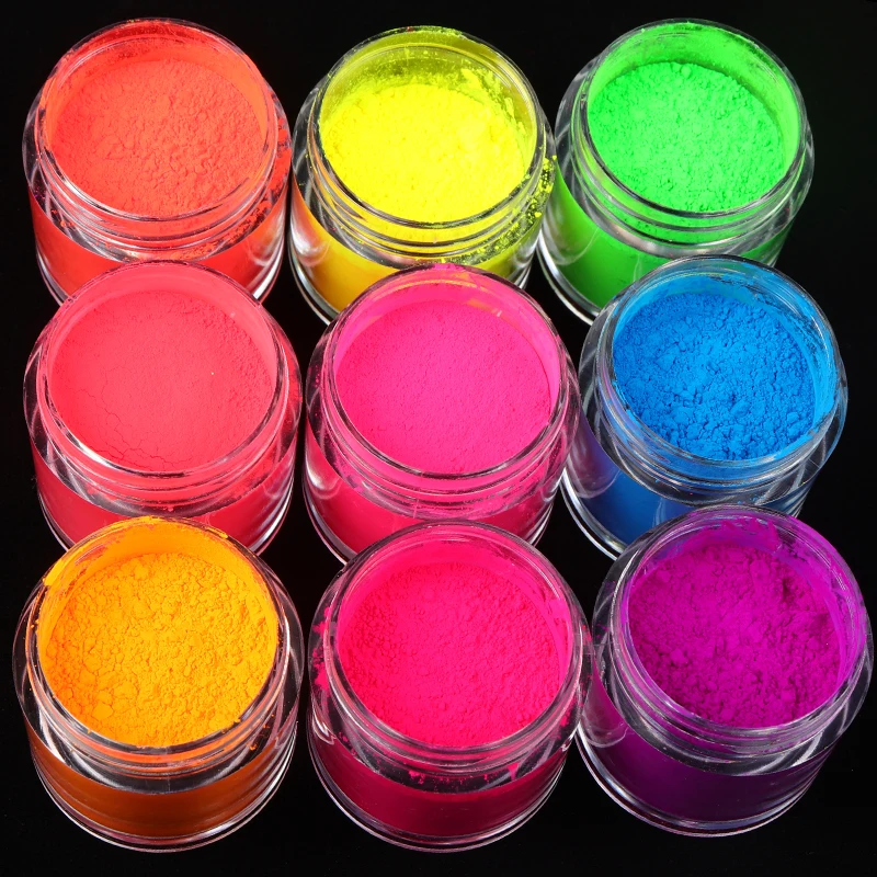 9 Colors/set Neon Pigment Powder Fluorescence Nail Glitter Summer Shinny Dust Ombre DIY Gel Manicure 3D Nail Art Decorations Kit