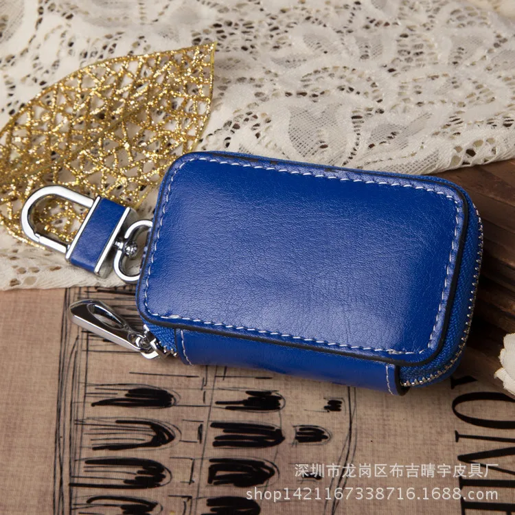 Cross Border Supply of Goods Genuine Leather Car Key Bag Universal Vehicle Models Key Bag Transparent Button Zipper Key Leather