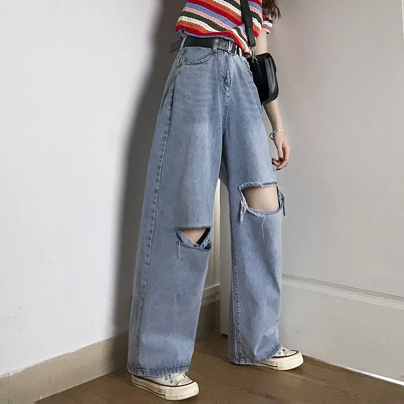 destroyed wide leg jeans