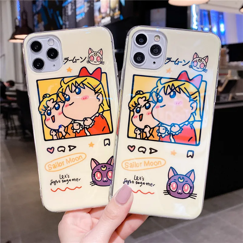

Blu-ray Phone Case For iPhone 11 Pro Max XS MAX XR X 7 6 6S 8 Plus Soft Cartoon Cute Sailor Moon IMD Girl Phone Cases Capa