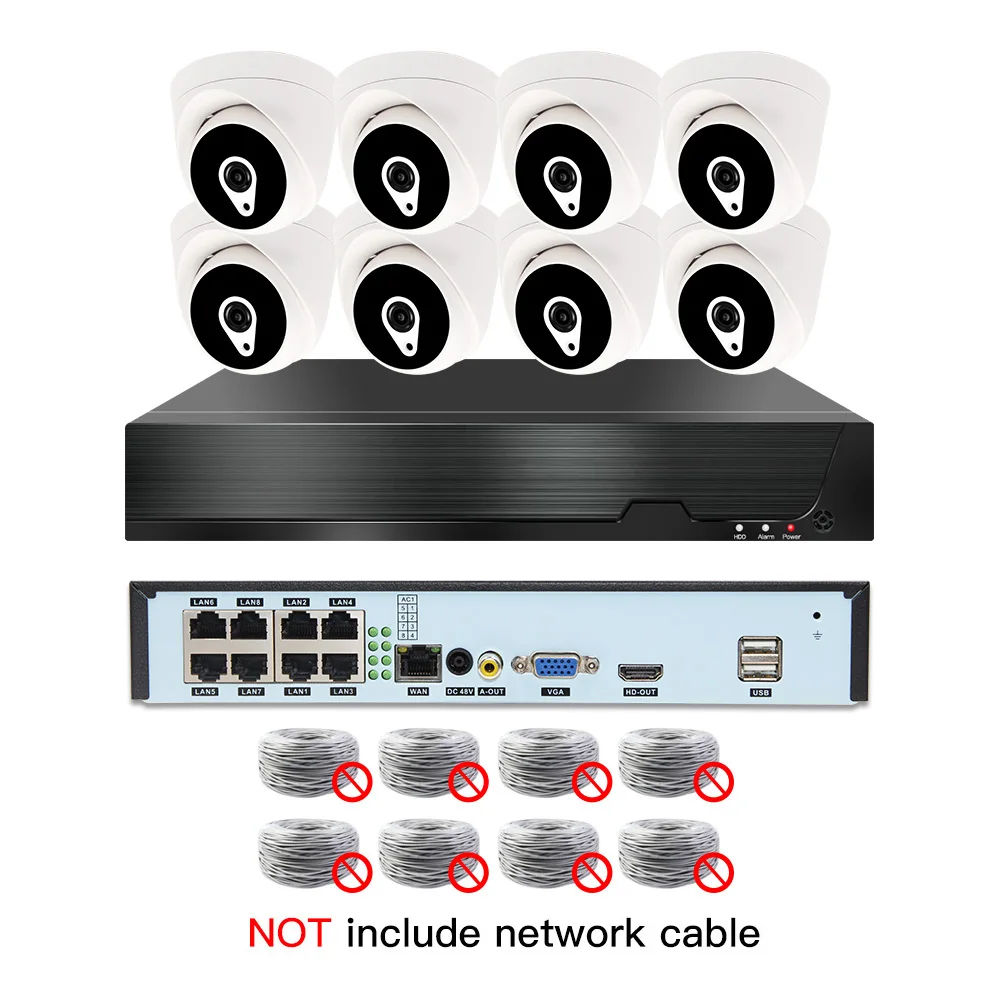 8ch 3MP POE комплекты H.265 система видеонаблюдения PoE NVR домашняя купольная IP камера сигнализация видеонаблюдения Видео P2P P6Spro - Color: 8cams NO cable