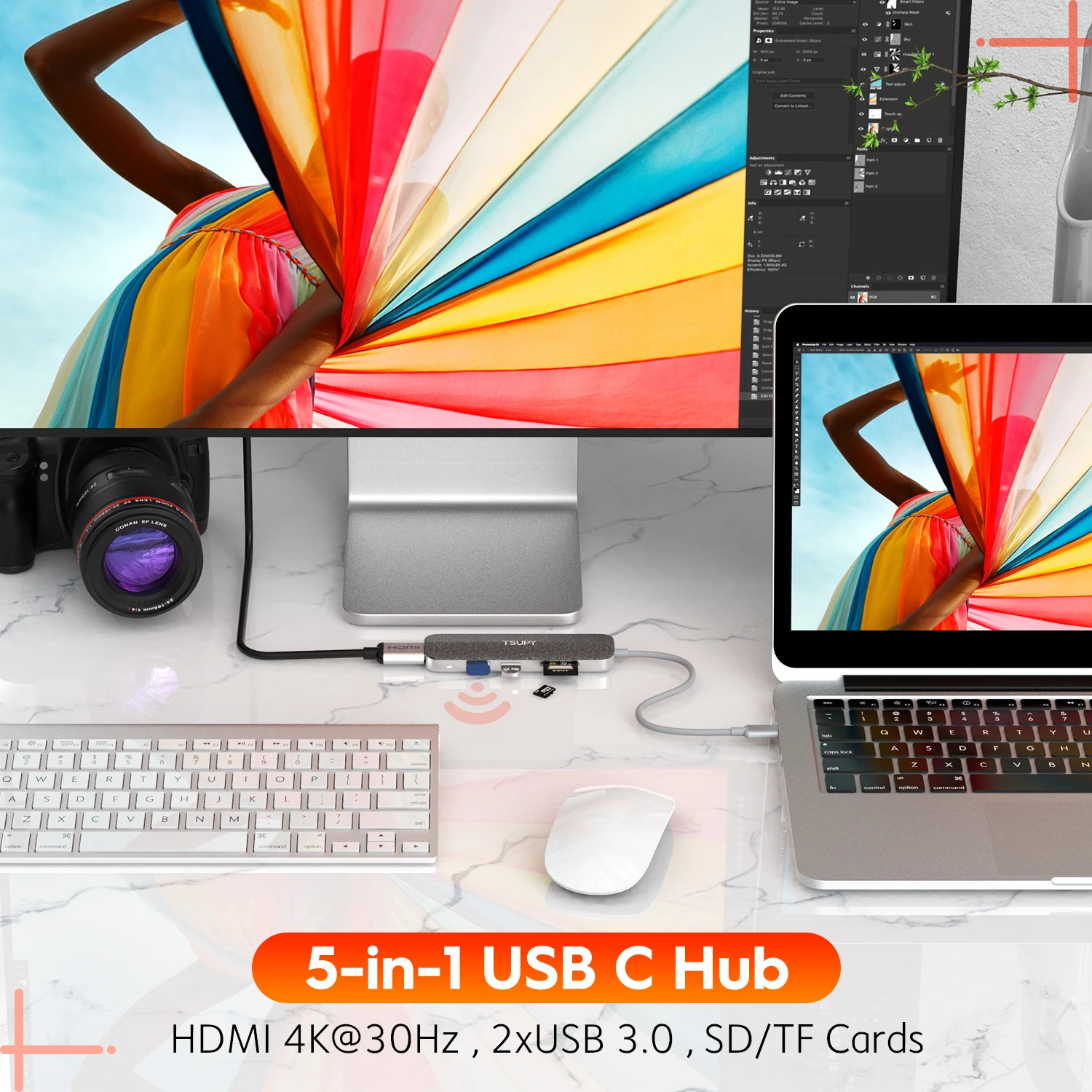 TSUPY 5 в 1 USB C концентратор типа C к HDMI USB 3,0 SD/TF кардридер адаптер для Macbook Pro