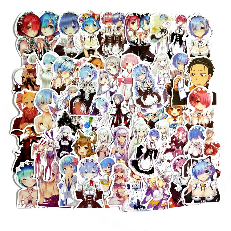 50 pcs/lot cute Re:Life in a different world from zero Anime Stickers girl Toys Cartoon Rem Ram Movie Souvenir Stickers