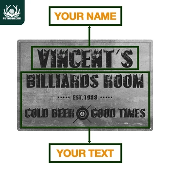 

Personalized Metal Sign Doorplate Custom Tin Sign Billiards Room Plaque Metal Vintage Wall Decor Door Plaque