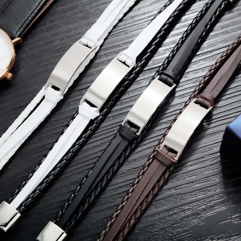 GAGAFEEL 6 цветов модные Выгравированные именные браслеты несколько слоев плетеная веревка DIY винтажные кожаные браслеты и браслет мужские ювелирные изделия