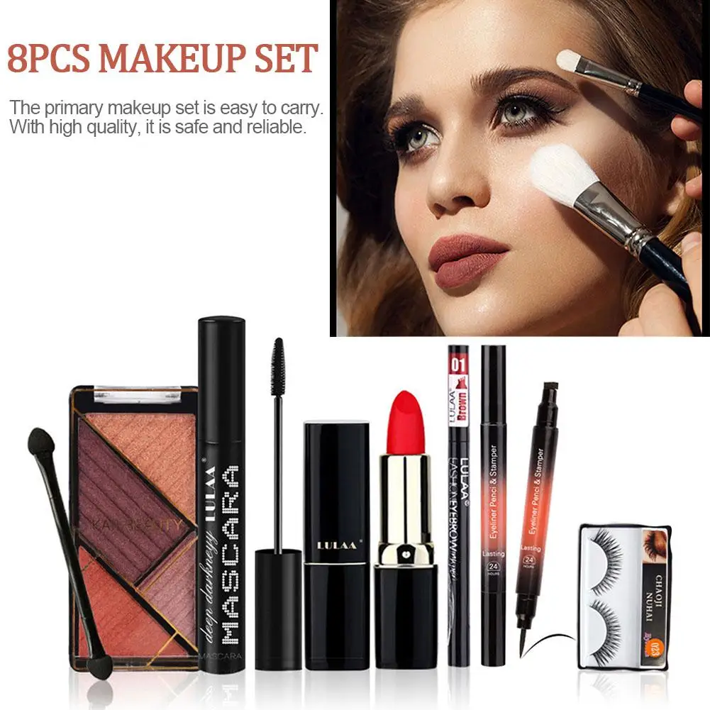 

8PCS Makeup Set Eyeshadow Lipstick Easy to Carry Complete Makeup Set for Holiday Parties Christmas Gift