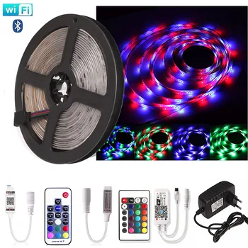 

RGB LED Strip 5m waterproof Ribbon led Neon light SMD2835 60 Leds / M Diode Tape Ledstrip 12V wifi Bluetooth Controller Adapter