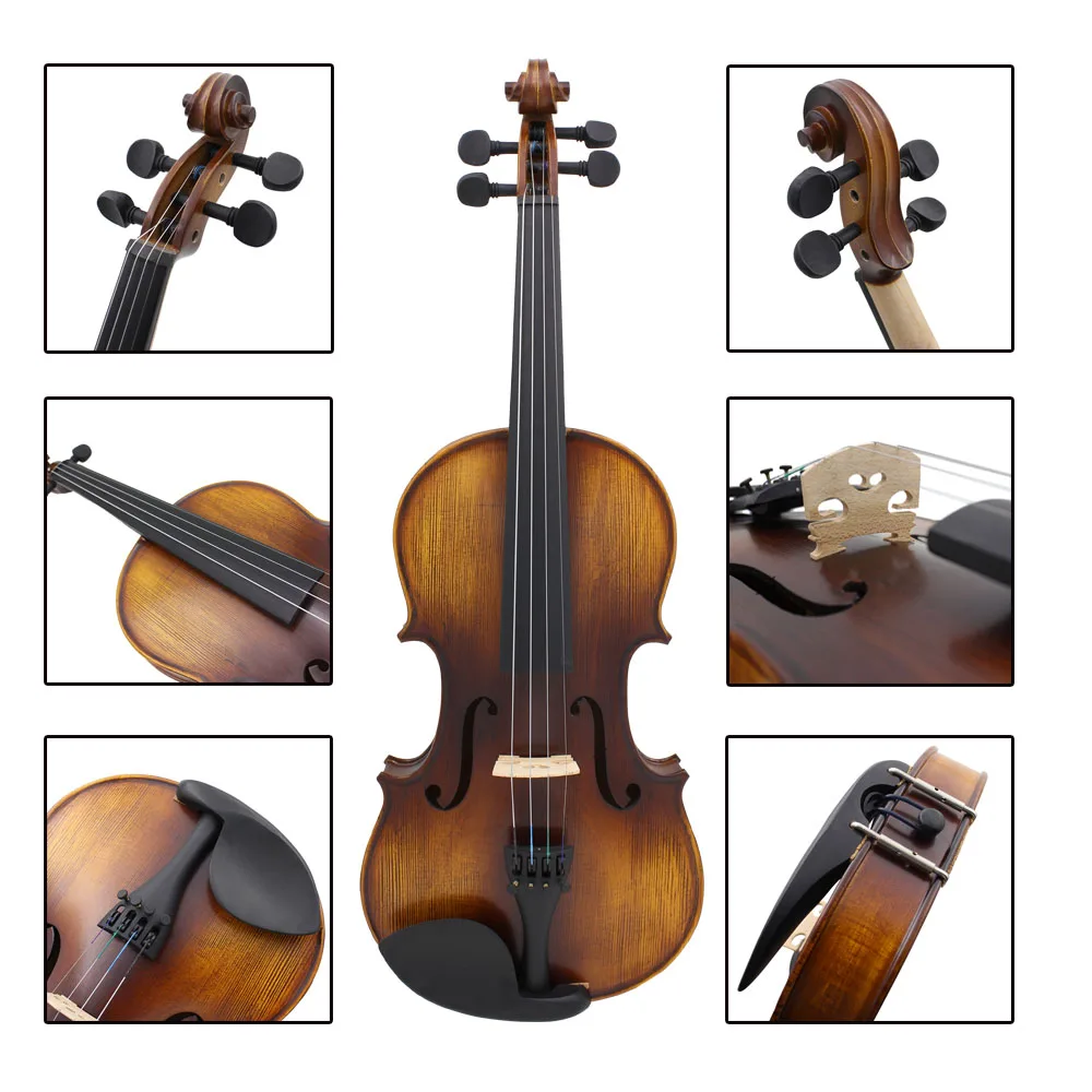 ammoon AV-508 4/4 Violin Full Size Acoustic Violin Kit Matte Finish Spruce Faceboard Stringed Instrument Hard Case Bow Rosin