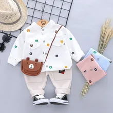 HYLKIDHUOSE/ комплекты одежды для малышей осенние комплекты одежды для маленьких мальчиков рубашка с медведем и штаны Детский Повседневный костюм