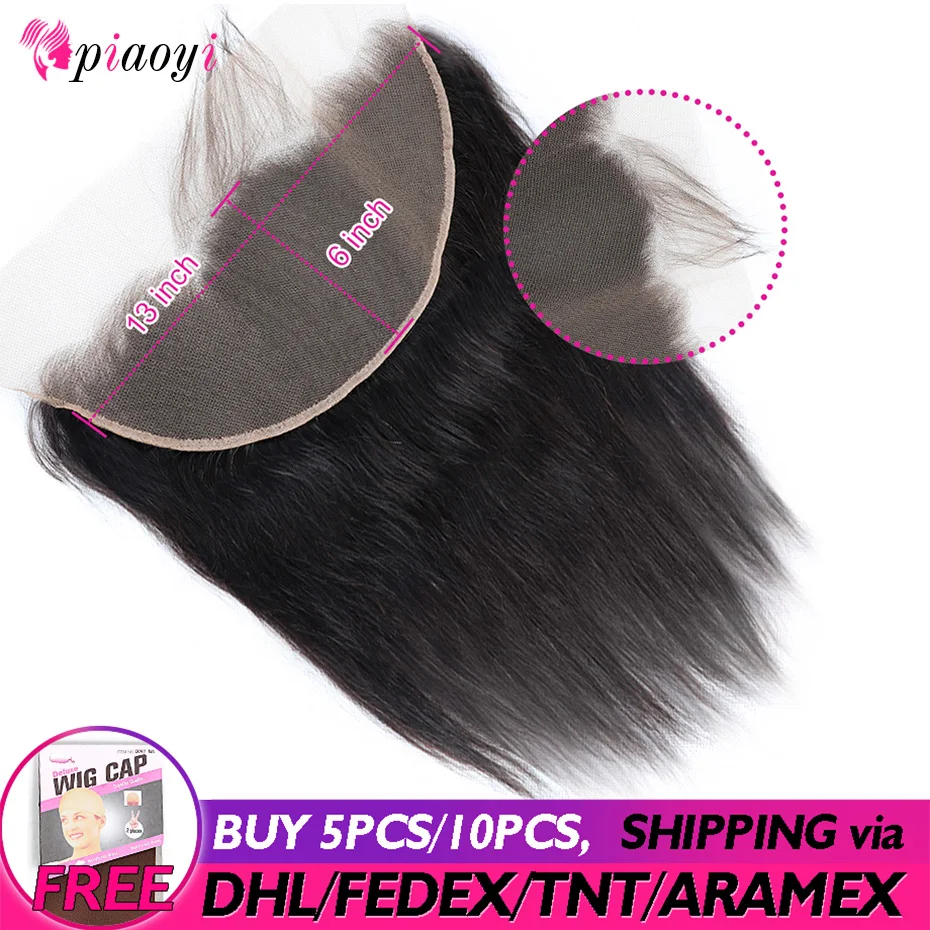 

Piaoyi 13*6 Lace Frontal Closure With Baby Hair Brazilian Remy Straight Hair 100% Human Hair Free/Middle/Three Part