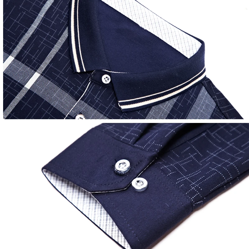 Рубашка поло мужская с длинным рукавом деловая Повседневная в клетку B046