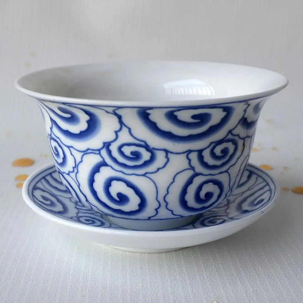 Чайные чашки Gaiwan 150 мл синие и белые столовые приборы Цзиндэчжэнь китайский