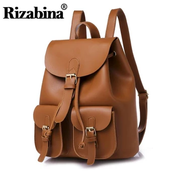 

Rizabina Pu Leather Women Bag Retro Backpack Bags New Fashion Women Solid Color Shoulder Bag Travel Rucksack Student