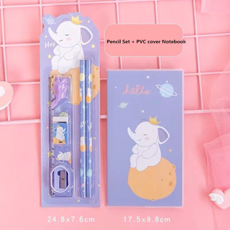 Каваи животных мультфильм Единорог кролик HB деревянный карандаш с ручкой линейка точилка ластик карандаши коробка детский подарок школьные канцелярские принадлежности набор - Цвет: pencil set notebook