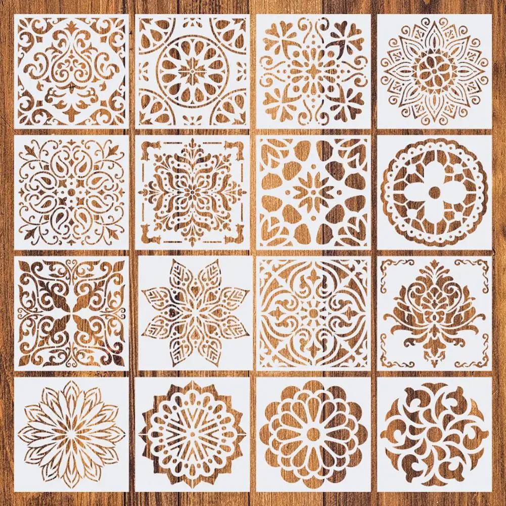 16Pcs Reusable Stencil Mandala Painting Templates Stencils Perfect For DIY Rock Art Projects Wood Glass Fabric Floor Walls | Дом и сад