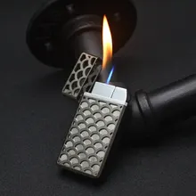 Металлические зажигалки креативная портативная Зажигалка тонкая ветрозащитная газовая зажигалка двойная пожарная Зажигалка для сигарет Бутан открытое пламя