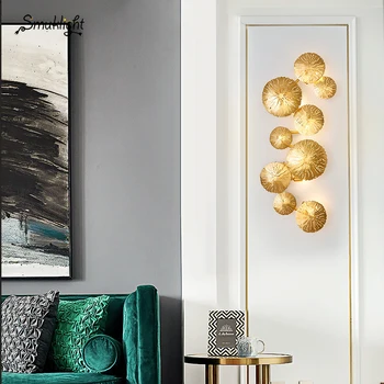 

Nordic Gold Lotus Leaf Wall Lamp Retro Wall Lamp All Copper Wall Sconce For Industrial Decor Bedroom Bedside Lighting Fixtures