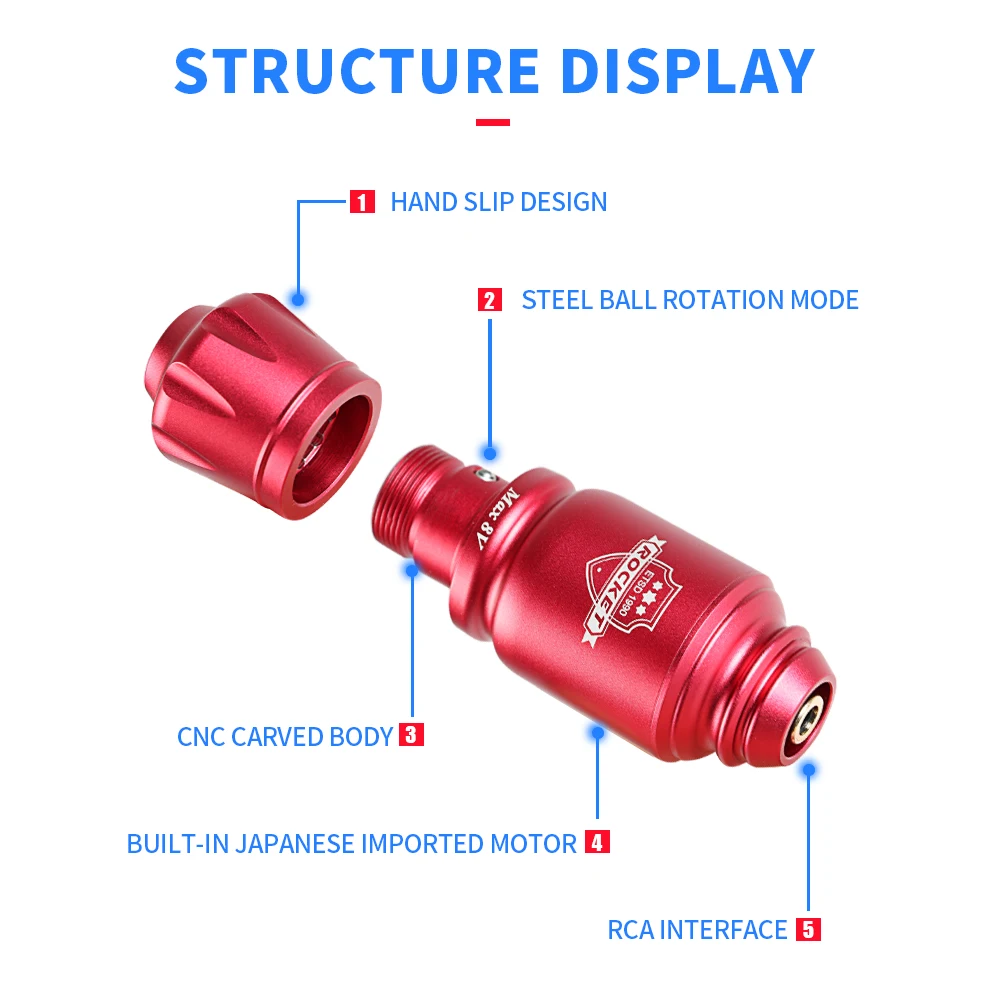Мини тату-ручка Rocket из алюминиевого сплава, высокочастотный, автоматический, вращающийся, профессиональный, долговечный, электрический двигатель, тату-машинка