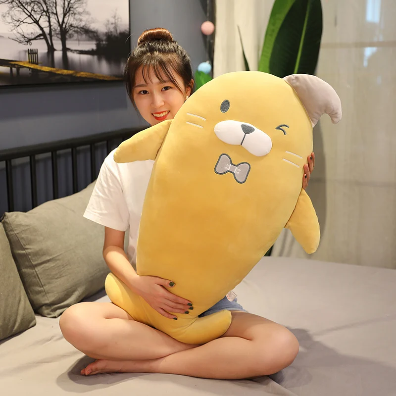 Kawaii милая мягкая плюшевая подушка с морским львом, Розовая Желтая Мягкая игрушка с морским животным, детская подушка, рождественские подарки, постельные принадлежности - Цвет: yellow