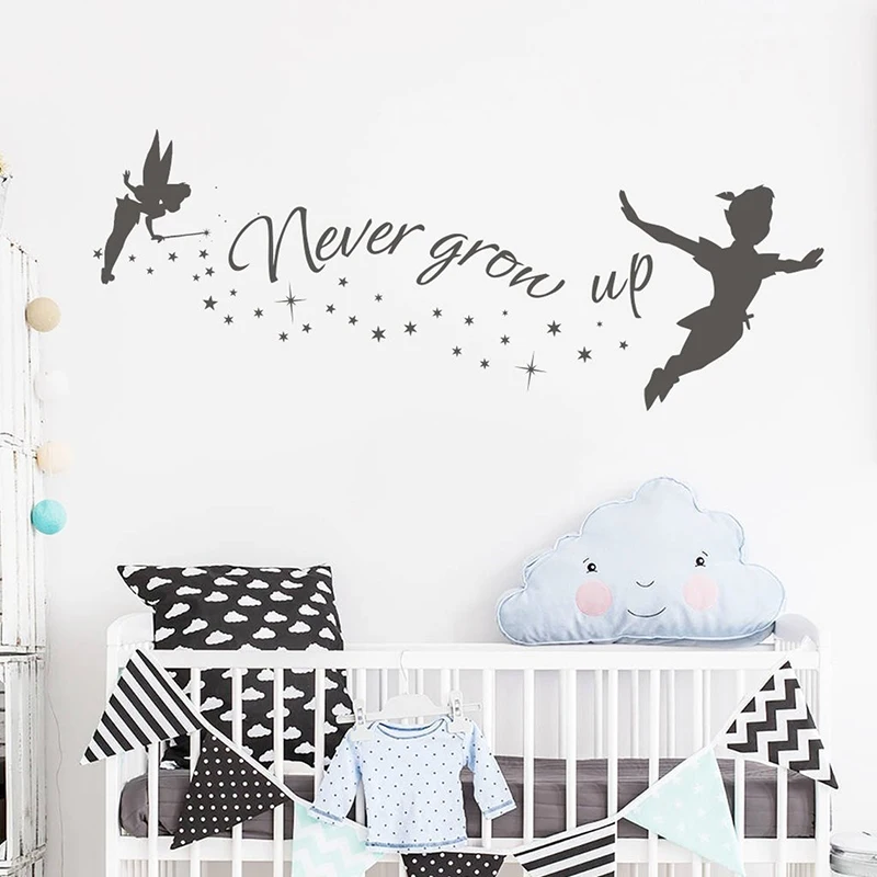 Never Grow Up Wall Decal Peter Pan Quote Vinyl Sticker Neverland Wall
