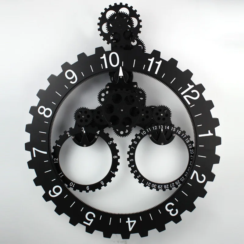 Креативные настенные механические часы Современный дизайн металла большие настенные часы 3D динамические часы с подвеской настенные часы домашний декор 20 дюймов - Цвет: Черный