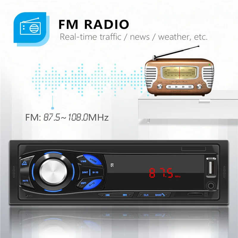 Autoradio Car Radio Stereo Bluetooth FM Aux Input Wireless Audio Receiver TF USB 12V In-dash 1 din Audio MP3 Multimedia Player