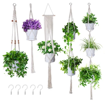 

Fowecelt 100% Handmade Macrame Wall Hanging Flowerpot Plant Holder Balcony Decorative Wicker Basket Flower Stands Bohemian Decor