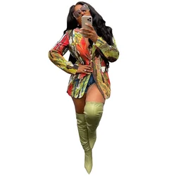 Mulher colorblock impressão blazers outono bolsos turn down colarinho único botão solto jaqueta de manga longa roupas finas streetwear