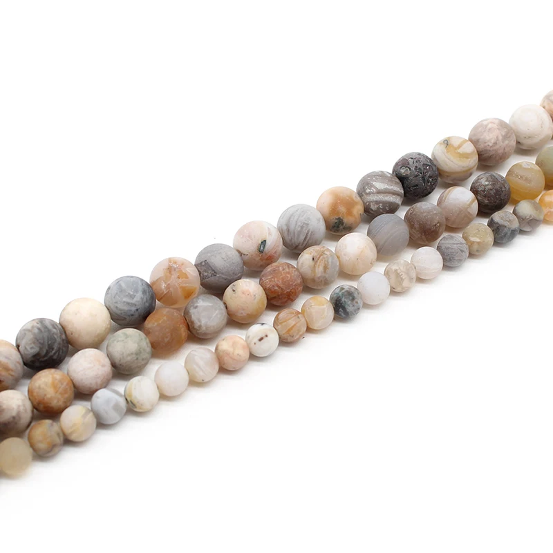 

Natural Stone Matte Dull Polish Bamboo Leaf Agat Round Loose Spacer Beads 15inches 4-12mm Pick Size For Jewelry Making DIY