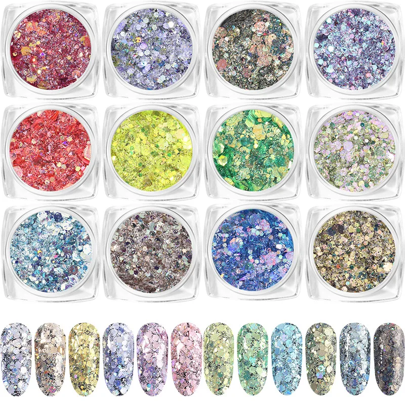 

3D Glitter Flakes Sparkly Nail Art Colorful Sequins DIY Manicure Nails Art Decorations For UV Gel Polish Nail Decoration
