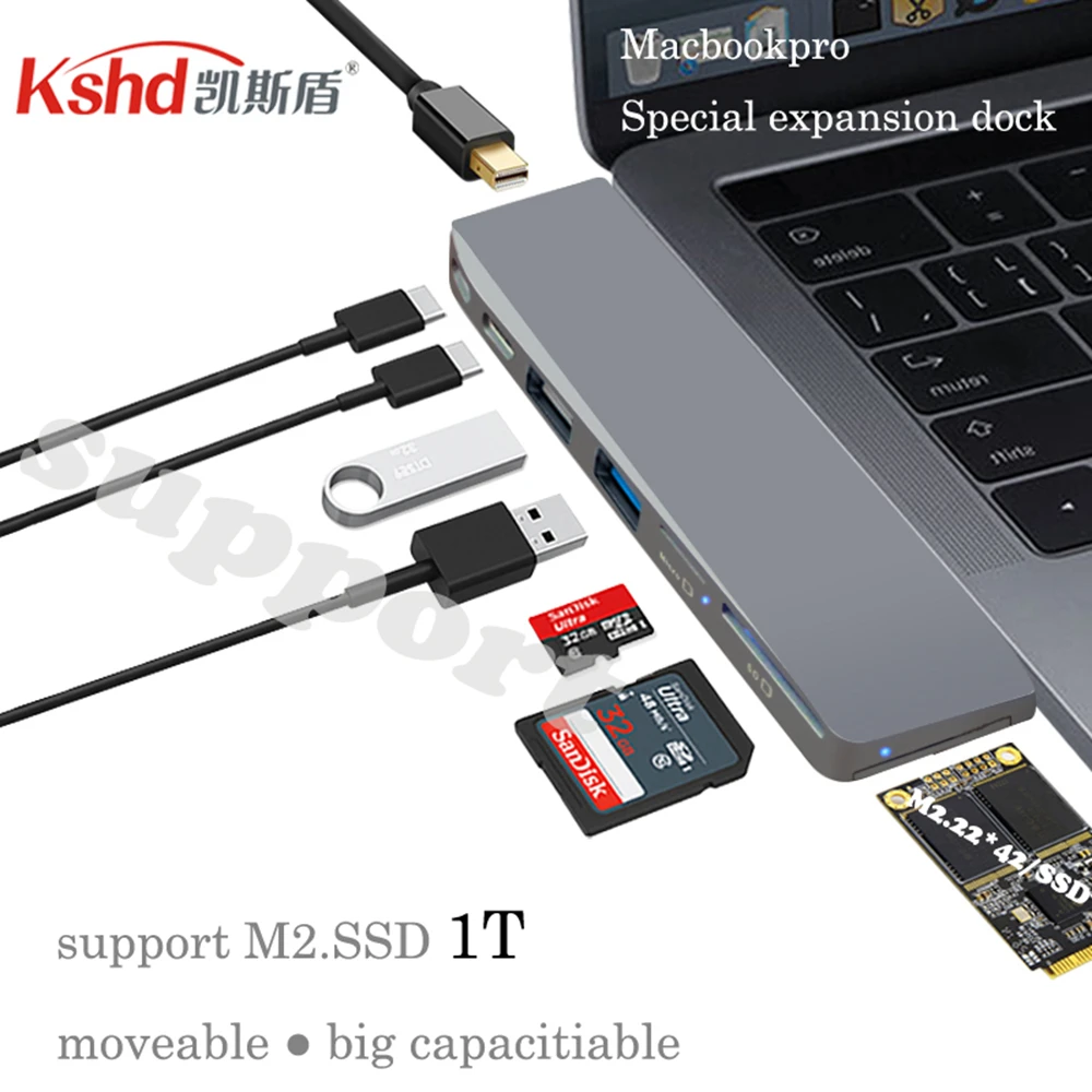 

Kshd 8in1 usb3.0 c hub to hdmi converter type-c docking station PD charging interface SSD for laptop apple computer