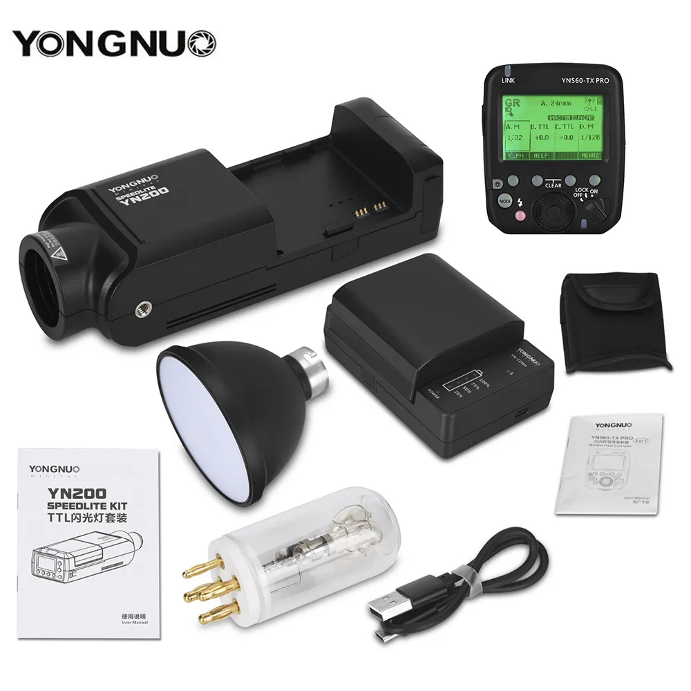 YN200 YONGNUO Вспышка TTL HSS 2 4G 200 Вт аккумулятор с USB Type C совместимый фонарь