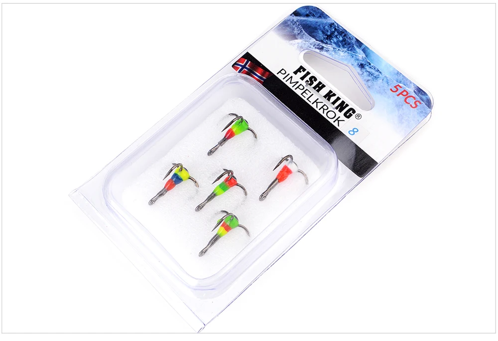 Рыбы король 5 шт./упак. с высоким содержанием углерода Сталь зимней бронзовых морских рыболовных крючков с загибом тройные Крючки с Diamond Eye рыболовные снасти