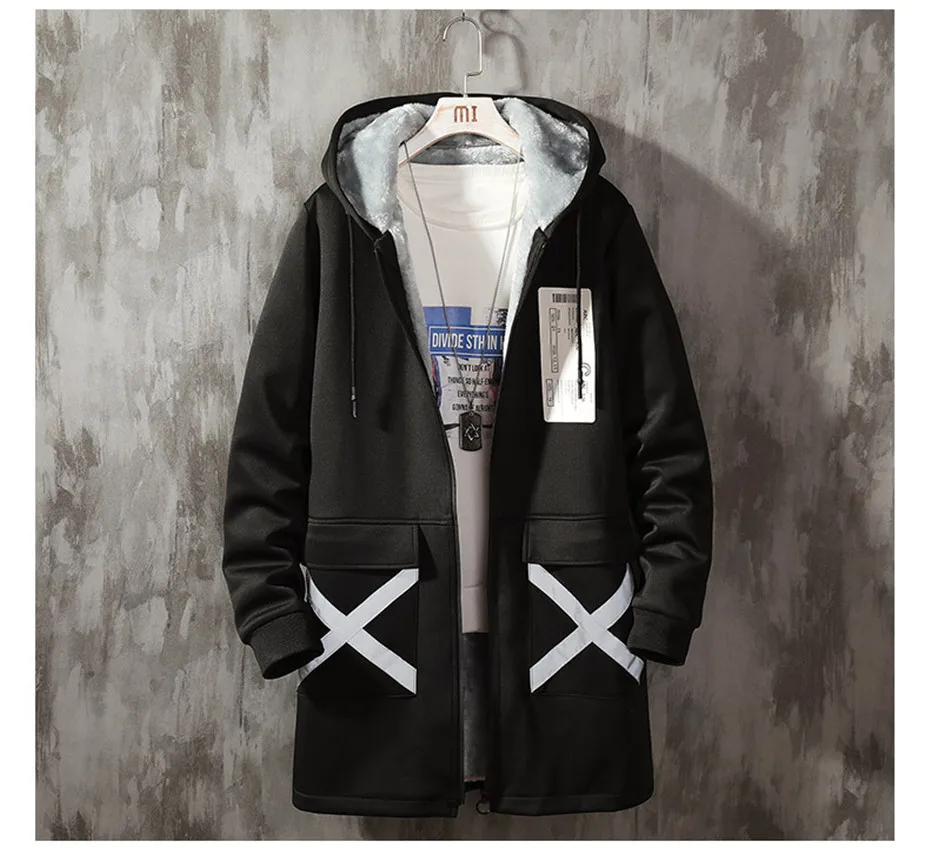 Зимняя длинная флисовая куртка мужская мода Harajuku Толстая ветровка пальто Мужская Верхняя одежда Хип Хоп Уличная одежда пальто GM358