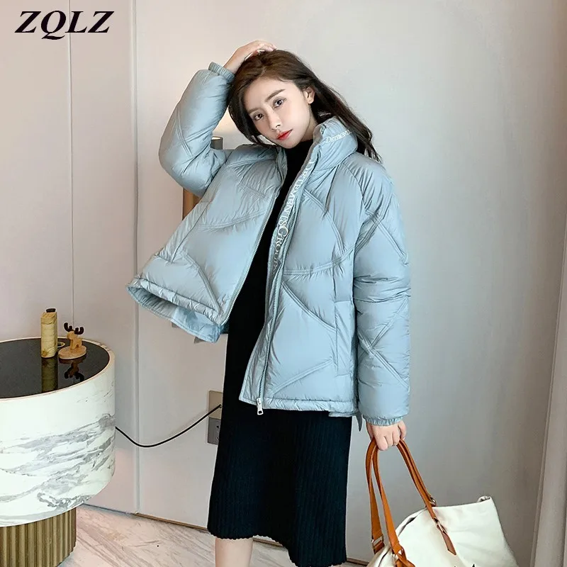 ZQLZ Winter Jacket Women 2020 New Loose Down Cotton Short Parka Mujer Embroidery Letter Black Warm Thick Coat Female | Женская одежда