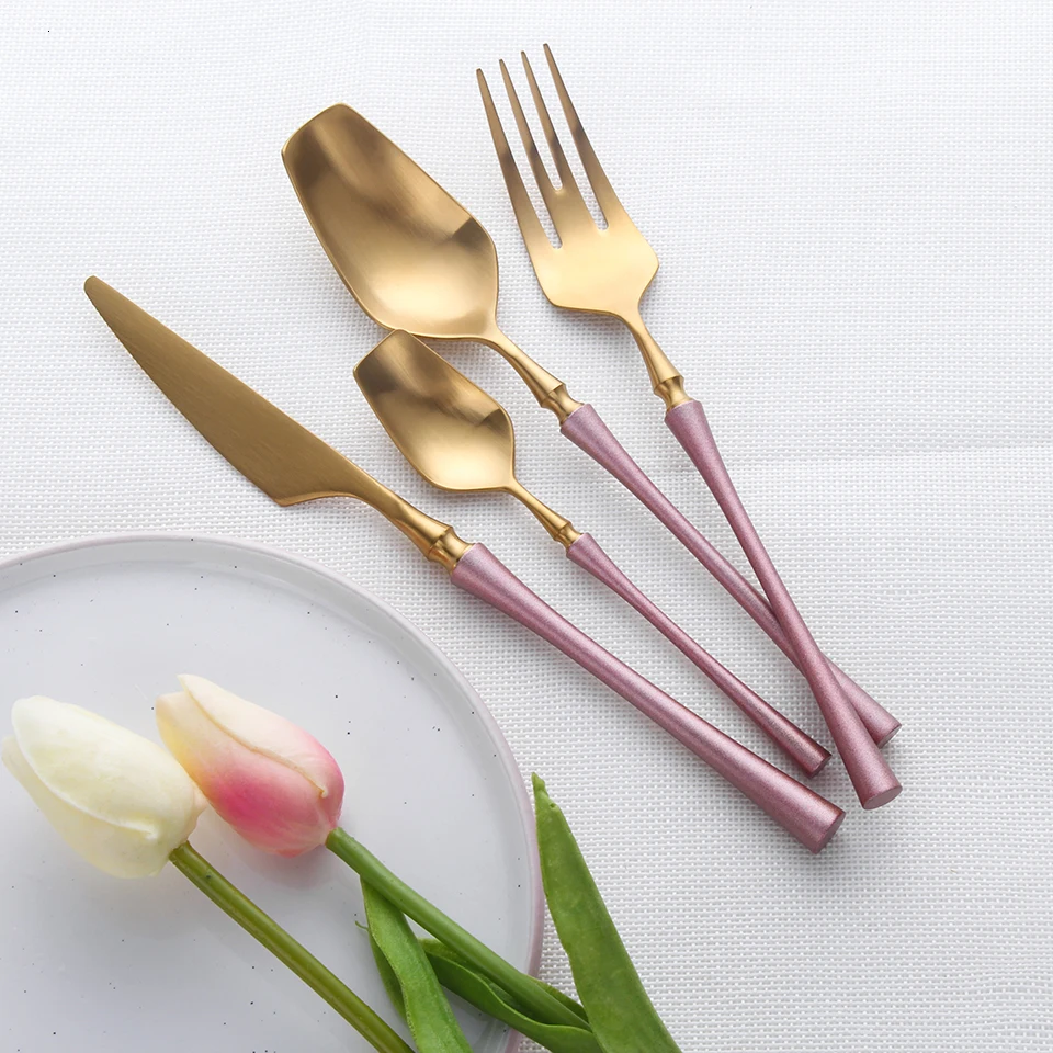 Pink Gold Cutlery Set Housewife 304 Stainless Steel Fork Dining Tea Spoon Table Knife Set Cutlery Set Knives Forks and Spoons