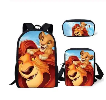 

Disney Cartoon Children's School Backpack The Lion King Pattern School Book Bags Cartoon Little Animal 3Pcs Set Students Bags