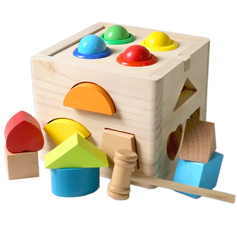 

Montessori Color Shape Cognitive Matching Knock Training Kids Limb Ability Hand-Eye Coordination Early Educational Wooden Toy