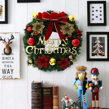 

Christmas Wreath Red 16inch/20inch Ribbons and Bells Outdoor Interior Christmas Wreath Garland Decorations